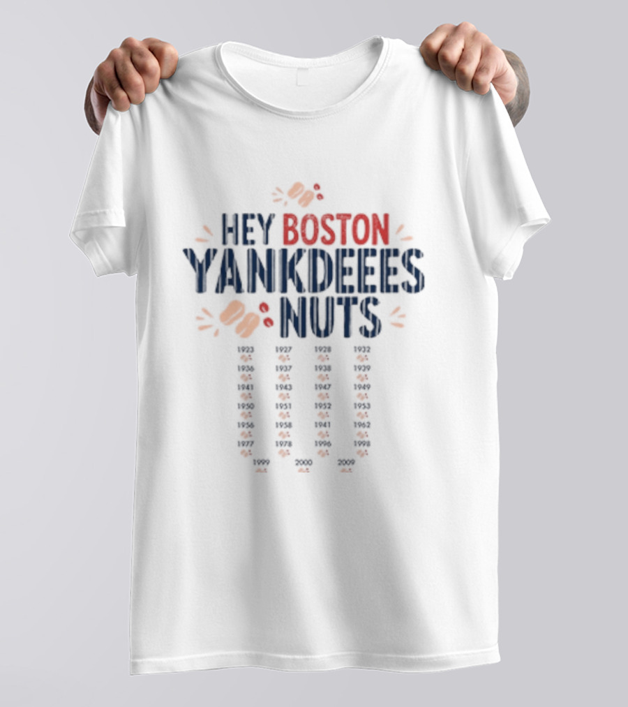 Hey Boston Yankdeeees Nuts Embroidered Text With Orange Paws T-Shirt