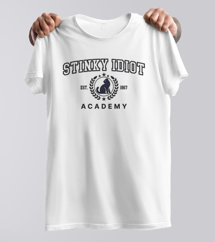 Stinky Idiot Academy Est 1867 Wreath Laurel Cat T-Shirt