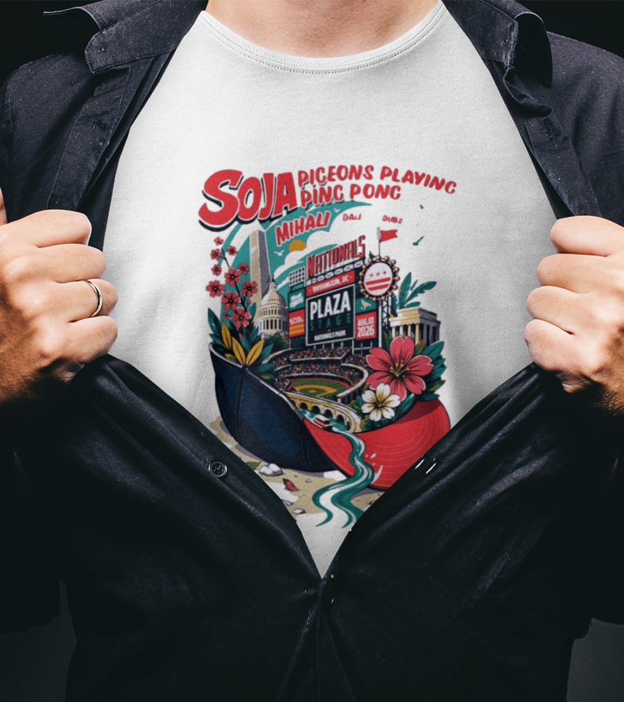 SOJA Pigeons Playing Ping Pong Mihali Nationals Park Plaza Stage DC August 1 2026 T-Shirt