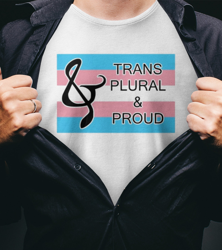 Trans Plural And Proud Treble Clef Pink Blue Flag T-Shirt