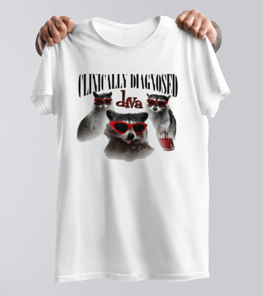 Clinically Diagnosed Diva Raccoon With Sunglasses And Handbag T-Shirt