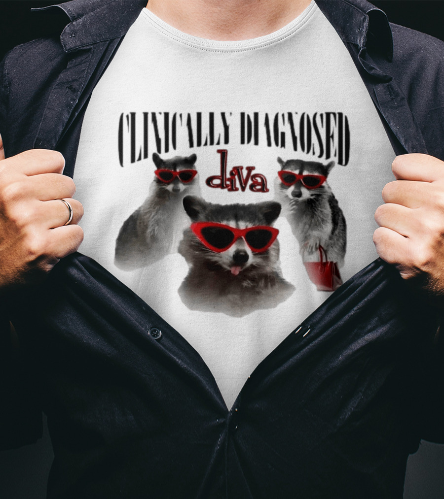 Clinically Diagnosed Diva Raccoon With Sunglasses And Handbag T-Shirt