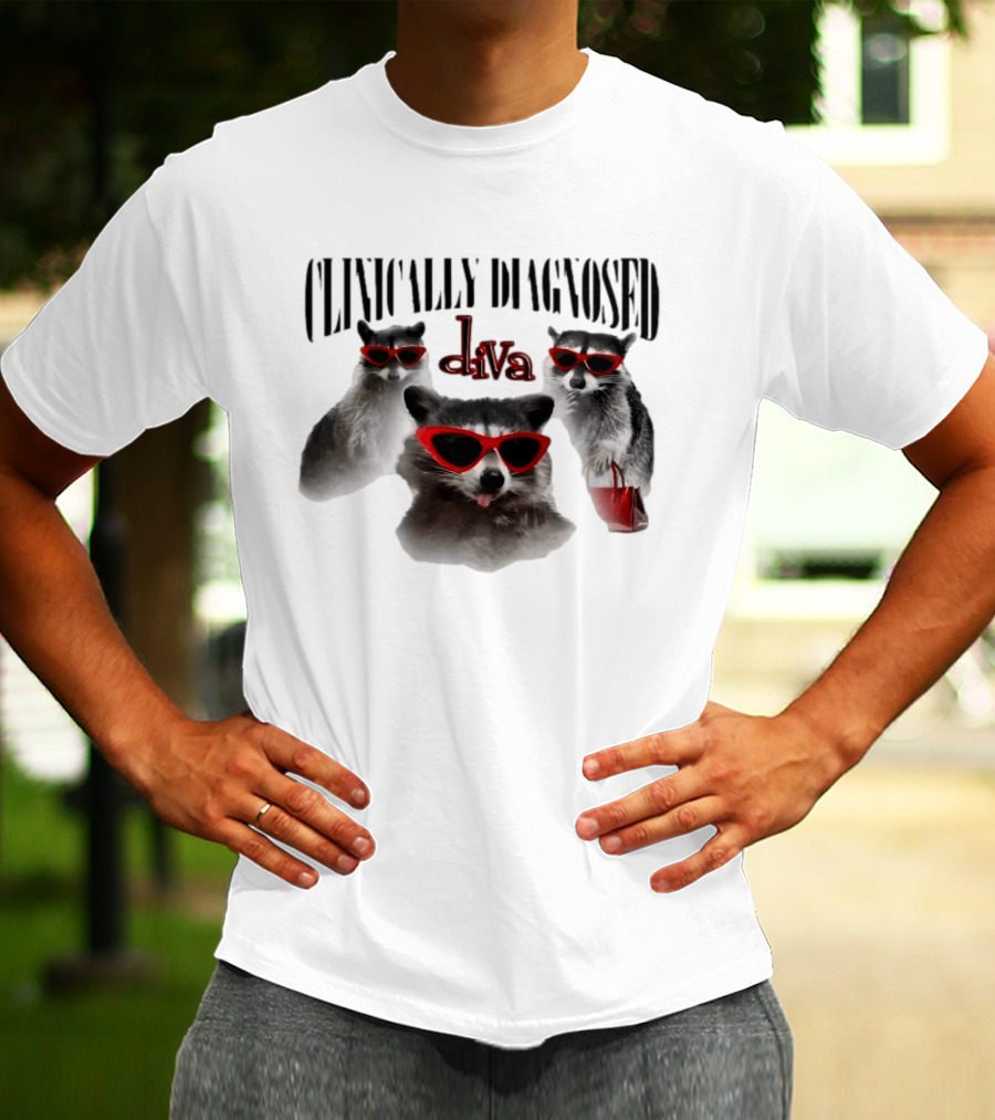Clinically Diagnosed Diva Raccoon With Sunglasses And Handbag T-Shirt