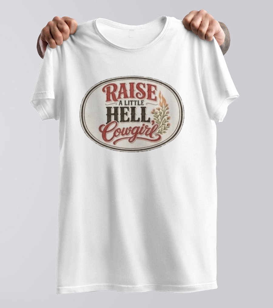 Raise A Little Hell Cowgirl Western Style Vintage Look T-Shirt