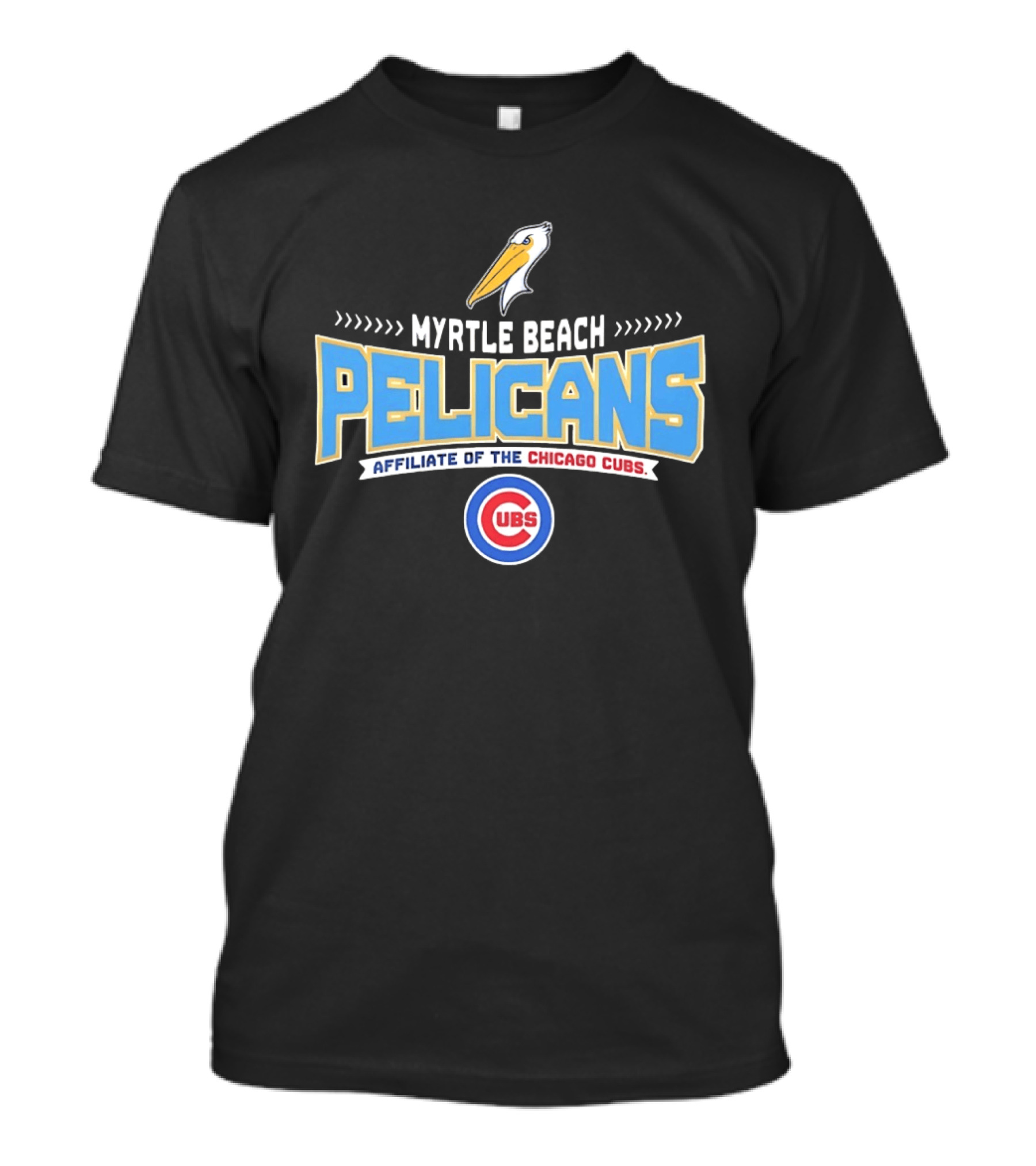 Myrtle Beach Pelicans Affiliate Of The Chicago Cubs Logo Featuring Pelican And Cubs T-Shirt