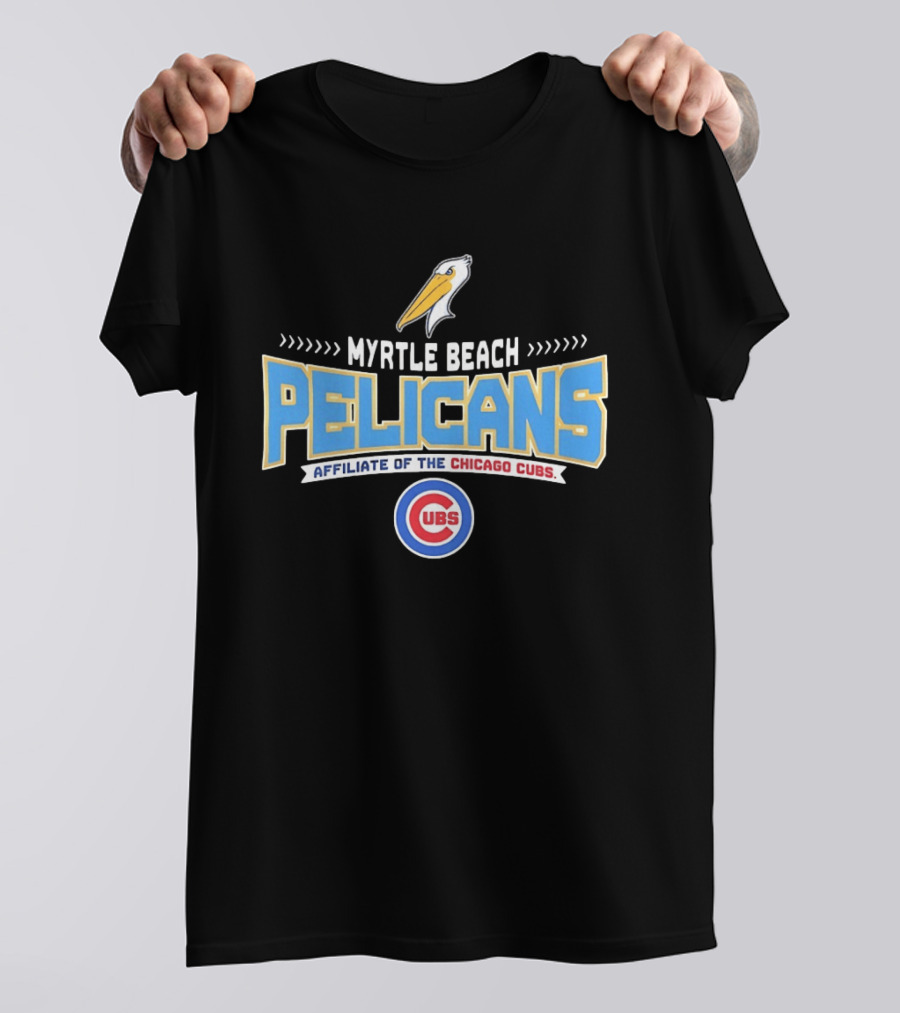 Myrtle Beach Pelicans Affiliate Of The Chicago Cubs Logo Featuring Pelican And Cubs T-Shirt