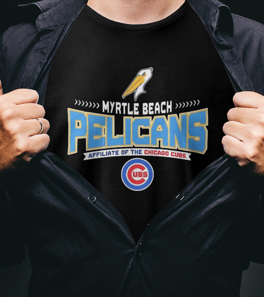 Myrtle Beach Pelicans Affiliate Of The Chicago Cubs Logo Featuring Pelican And Cubs T-Shirt