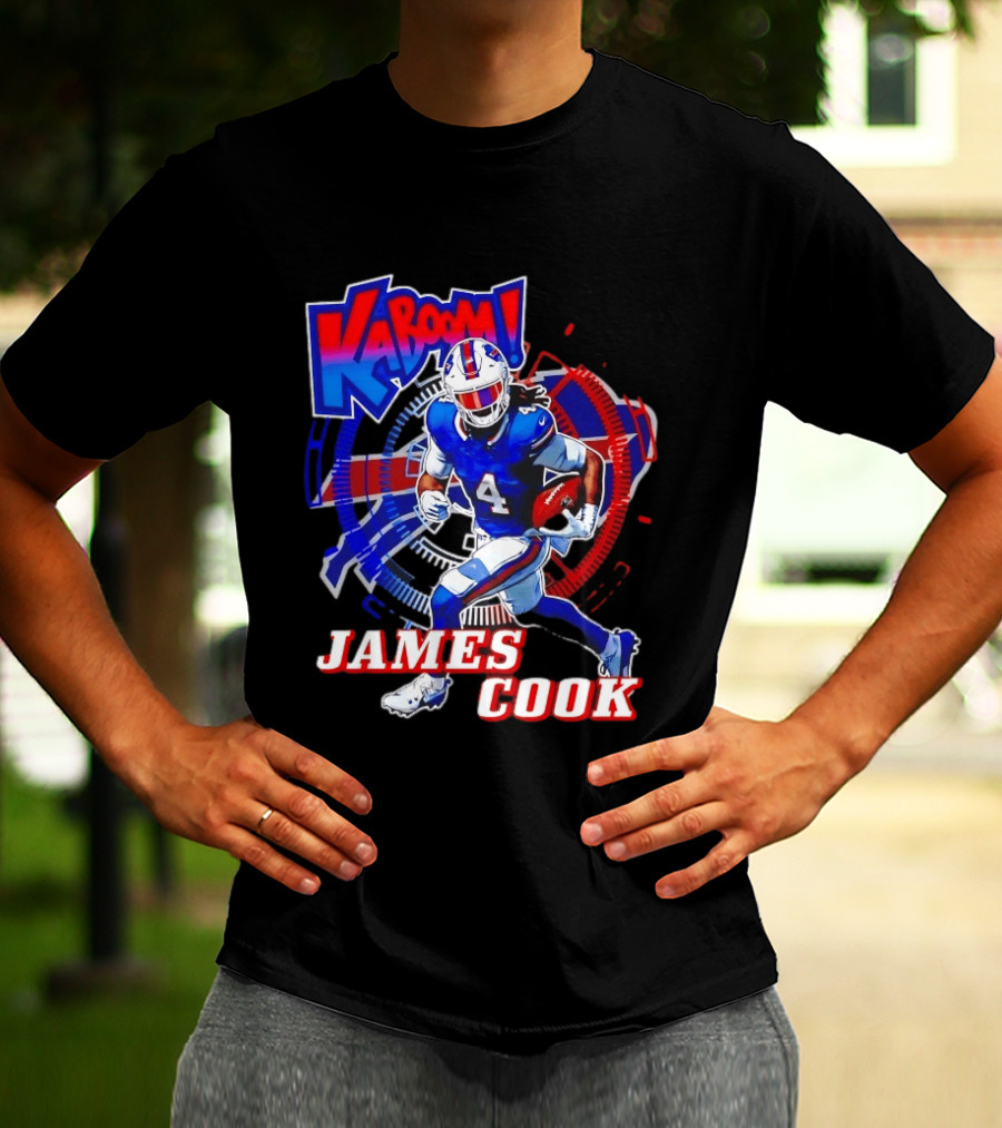 Kaboom James Cook Buffalo Bills Football Action Explosion T-Shirt