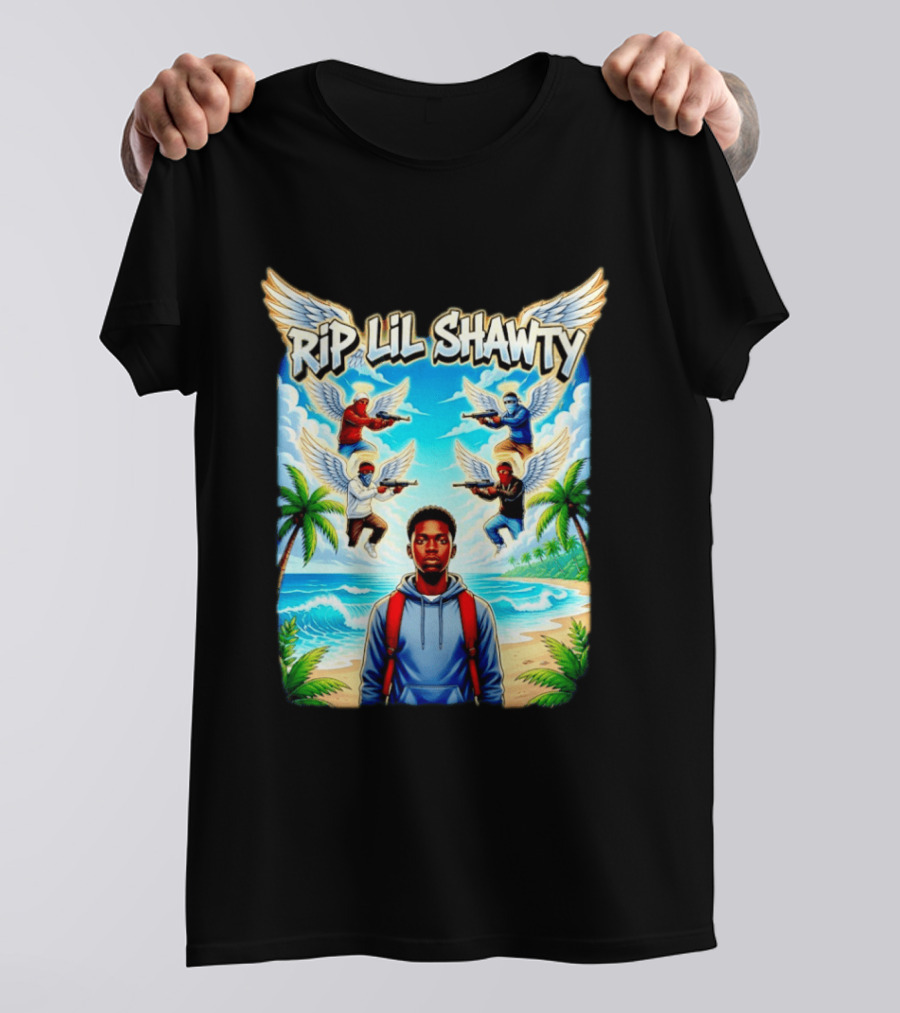 RIP Lil Shawty Angelic Wings Beach Scene Memorial T-Shirt