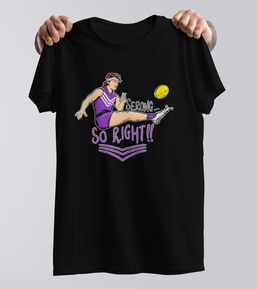 Serong So Right Purple Kicking Action Football T-Shirt