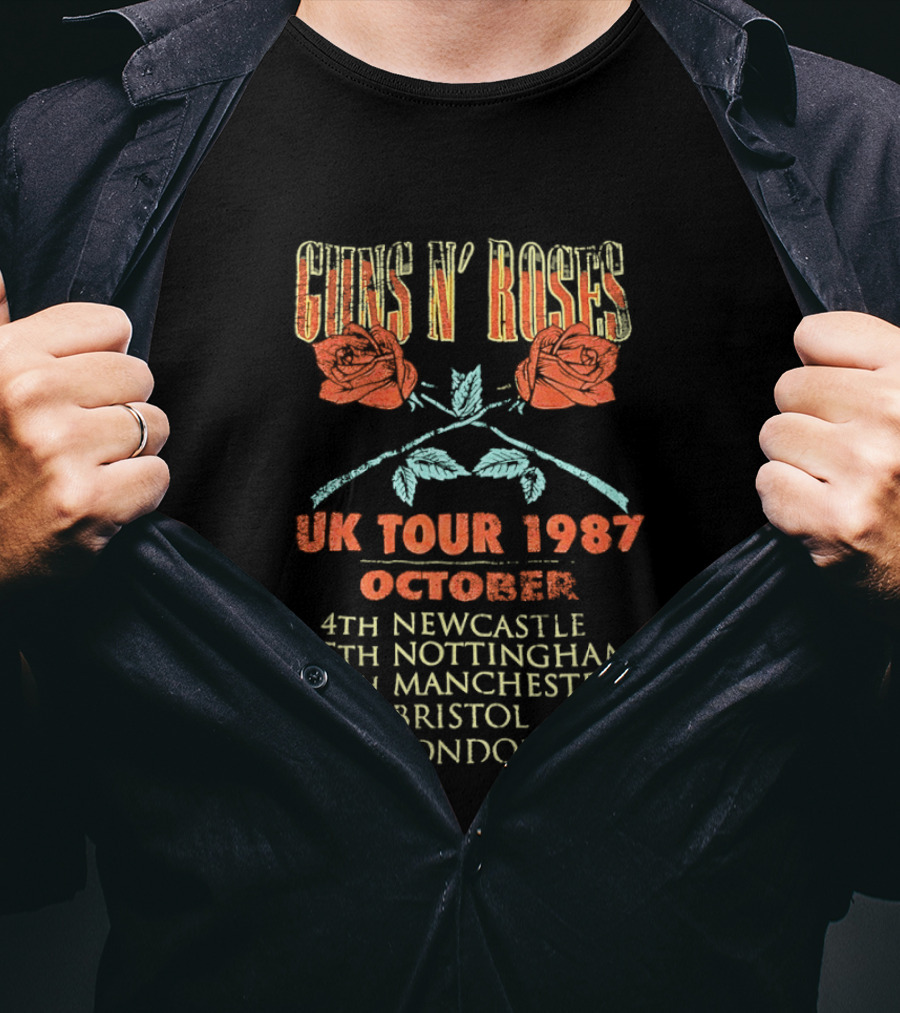 Guns N' Roses UK Tour 1987 October Newcastle Nottingham Manchester Bristol London T-Shirt