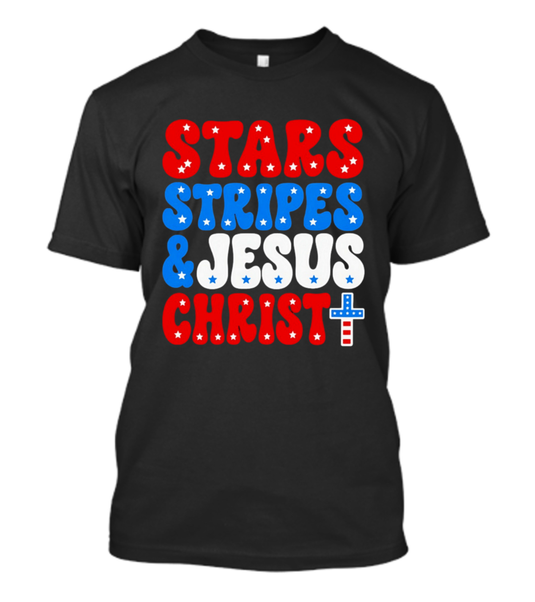 Patriotic Stars Stripes Jesus Christ Christian Faith Cross T-Shirt