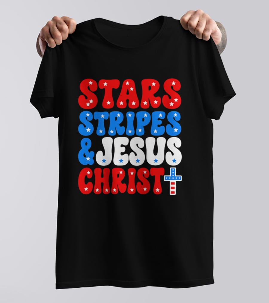 Patriotic Stars Stripes Jesus Christ Christian Faith Cross T-Shirt