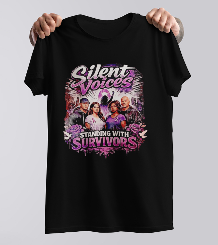 Silent Voices Standing With Survivors Ribbon And Roses Empowerment T-Shirt