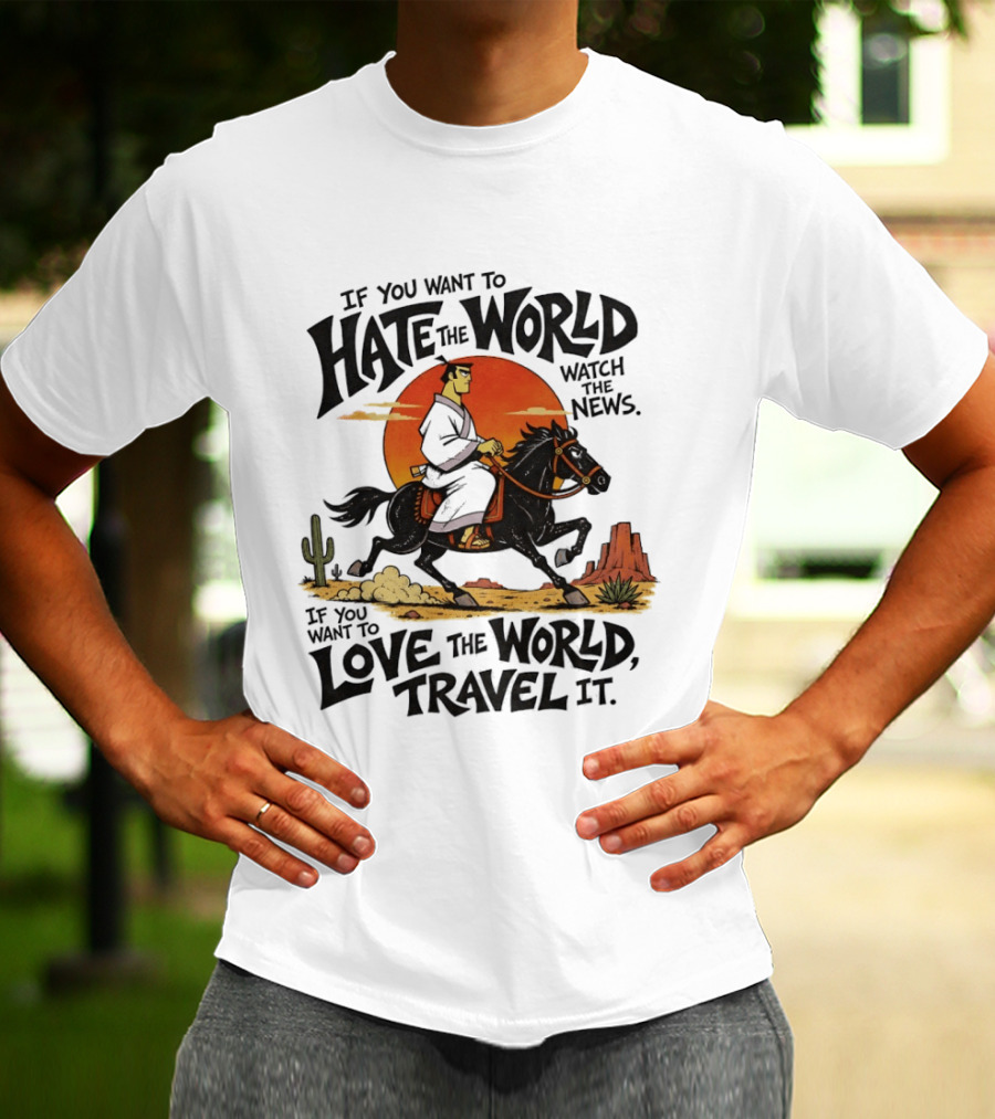Samurai Jack Riding Black Horse In Desert Sunset Adventure The News Love The World Travel It T-Shirt