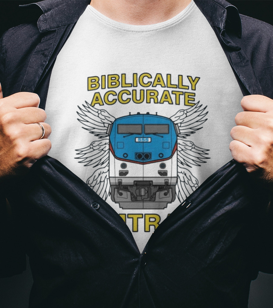Biblically Accurate Amtrak Winged Train T-Shirt