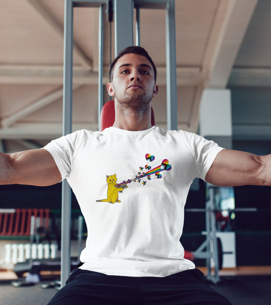 Gary The Cat Pew Pew Rainbow Laser Guns Pride T-Shirt