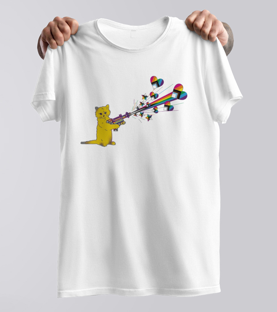 Gary The Cat Pew Pew Rainbow Laser Guns Pride T-Shirt
