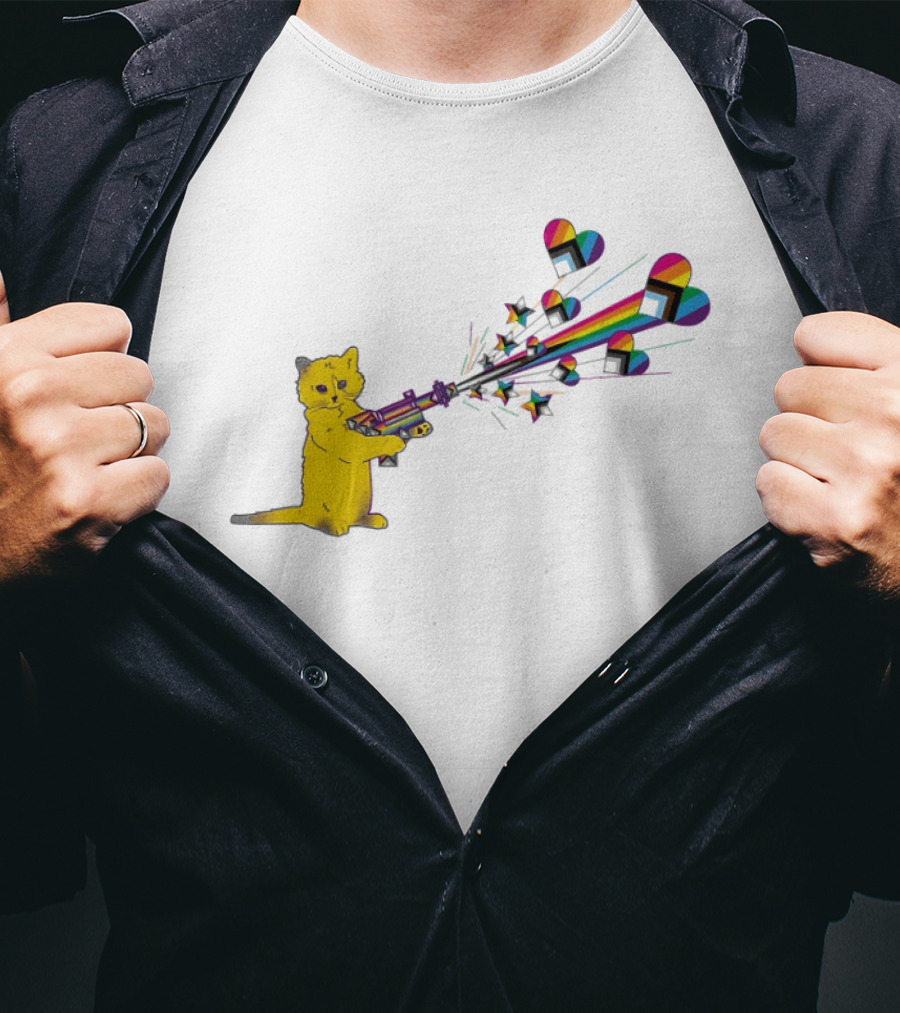 Gary The Cat Pew Pew Rainbow Laser Guns Pride T-Shirt