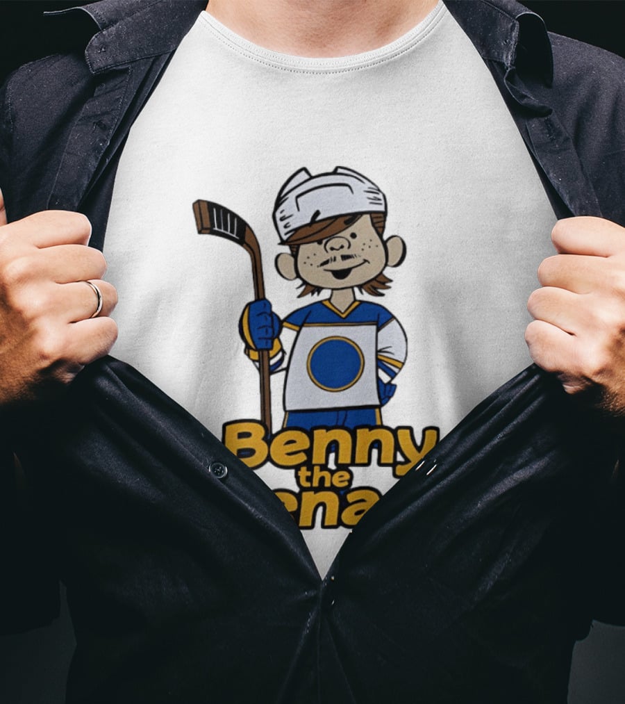 Benny The Menace Cartoon Character With Hockey Stick Buffalo Sabres T-Shirt
