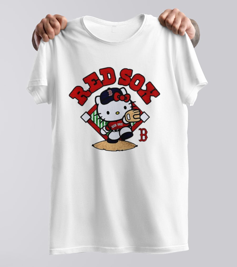 Hello Kitty Boston Red Sox Baseball 2026 MLB Throwback Red Sox And B Cap T-Shirt