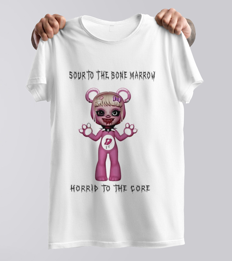 Sour To The Bone Marrow Horrid To The Core Pink Bear Character With Skull Tattoo T-Shirt