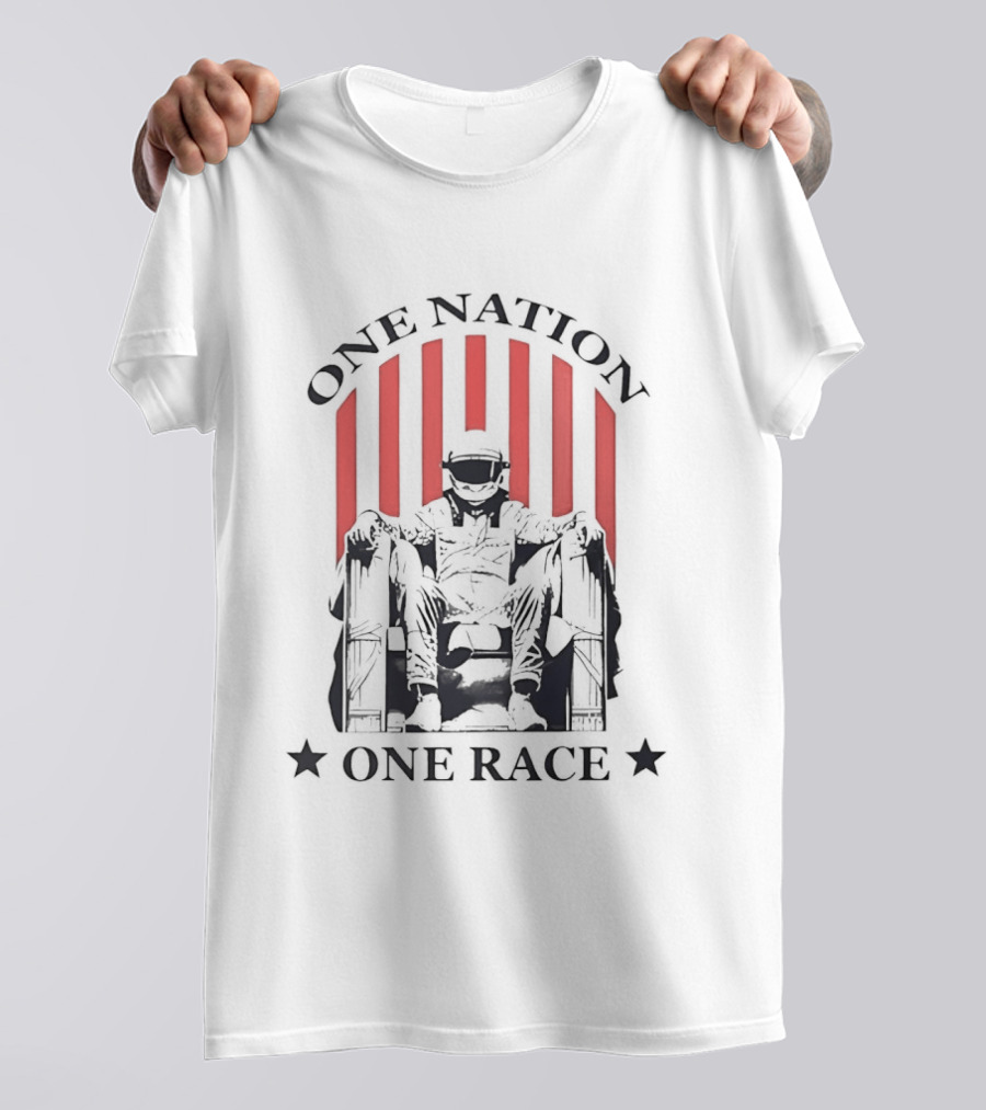 One Nation One Race Racing News Reaction Stars Statue Stripes T-Shirt