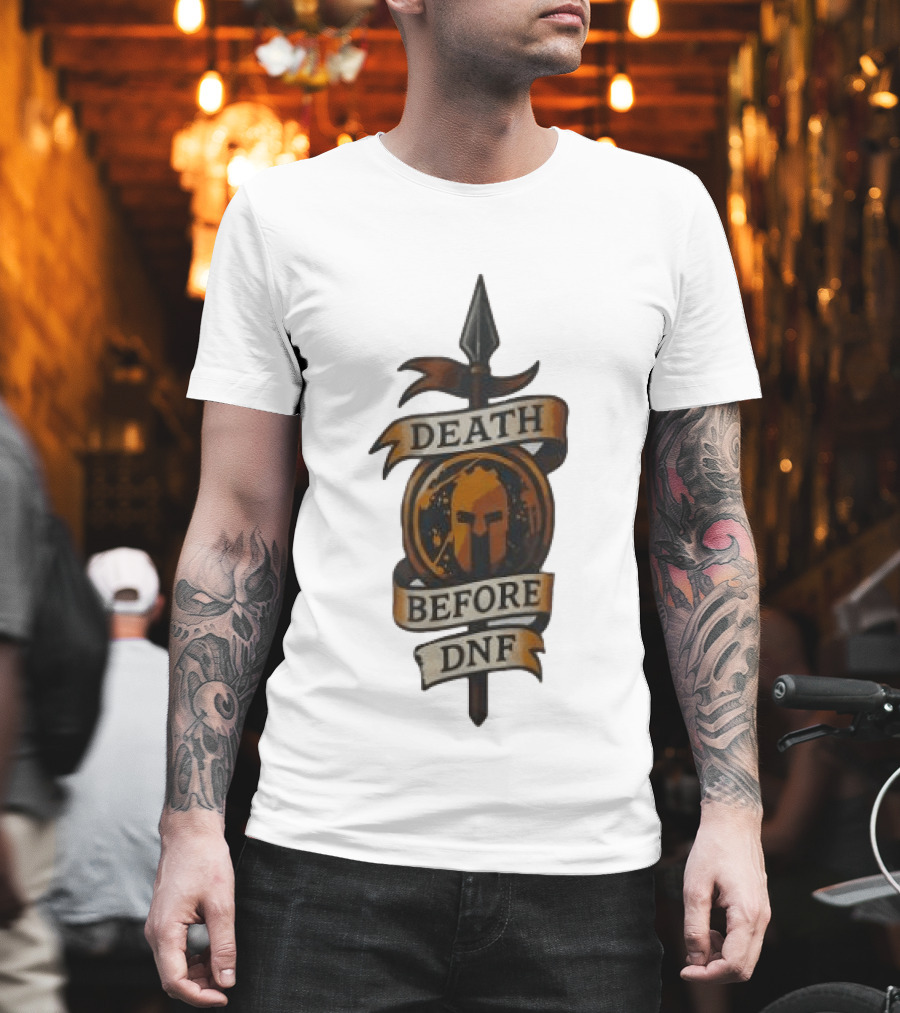 Death Before DNF Spartan Helmet Spear Banner T-Shirt