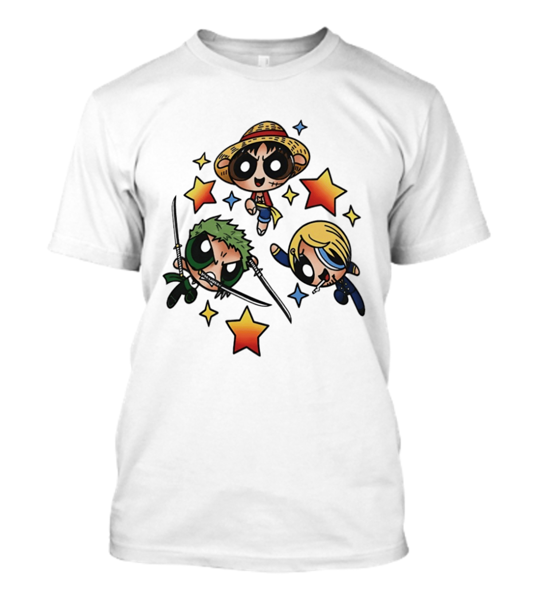 Luffy Zoro Sanji Fusion One Piece Powerpuff Girls Crossover Cute Anime Stars T-Shirt