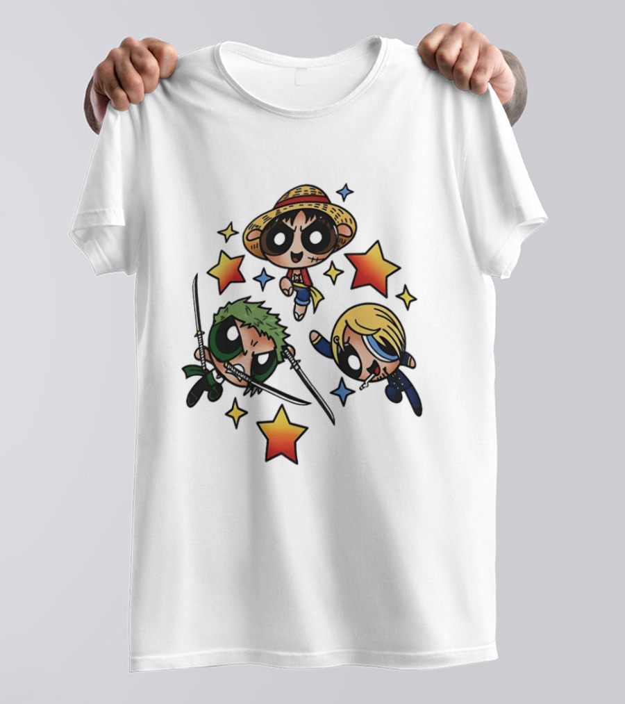 Luffy Zoro Sanji Fusion One Piece Powerpuff Girls Crossover Cute Anime Stars T-Shirt