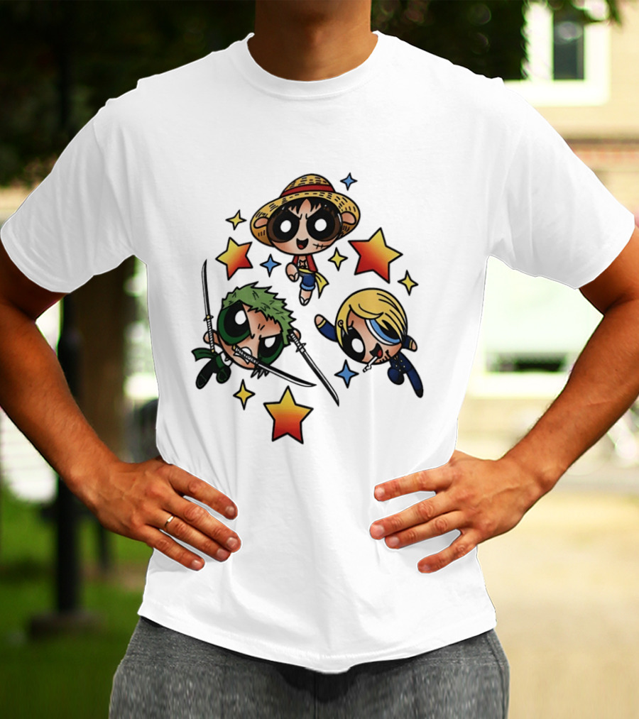 Luffy Zoro Sanji Fusion One Piece Powerpuff Girls Crossover Cute Anime Stars T-Shirt