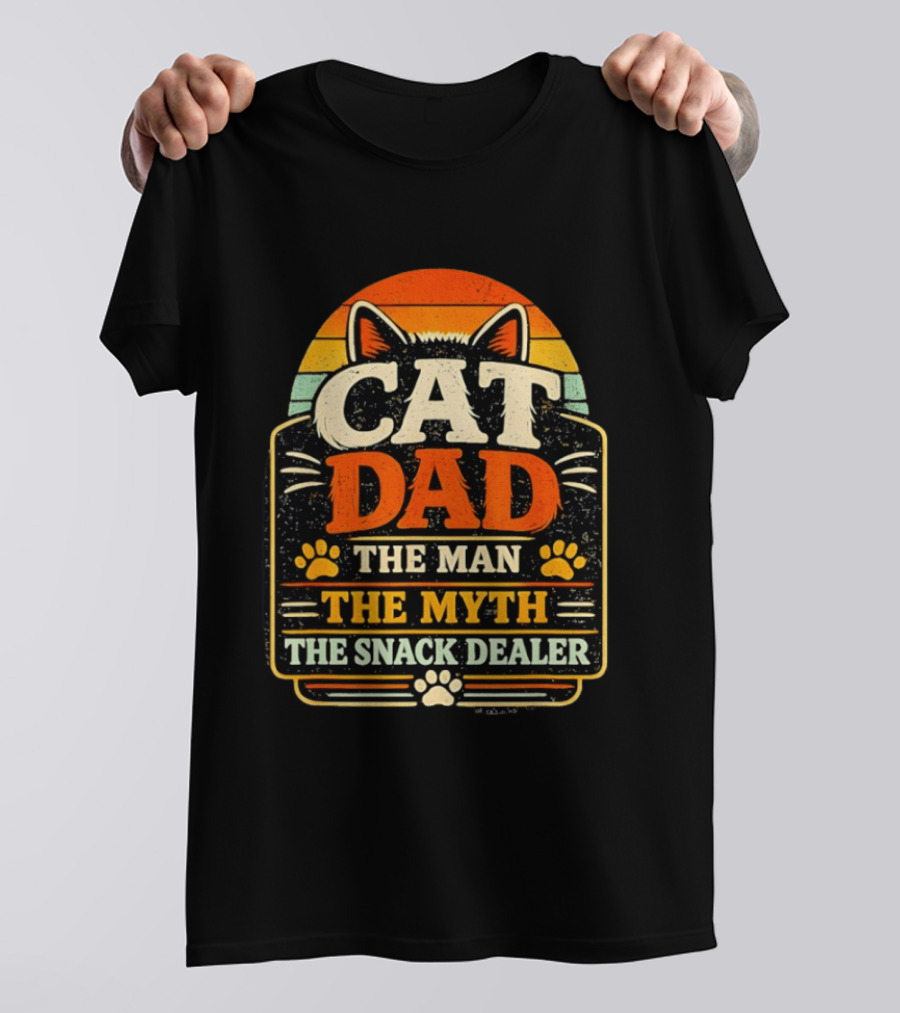 Cat Dad The Man The Myth The Snack Dealer Retro Cat Ears And Paws T-Shirt