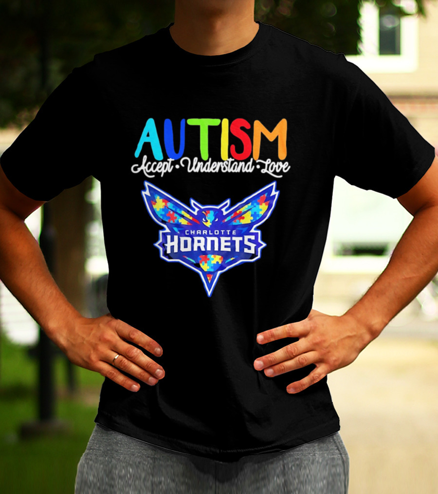 Charlotte Hornets Autism Accept Understand Love Awareness Support Puzzle Wings T-Shirt