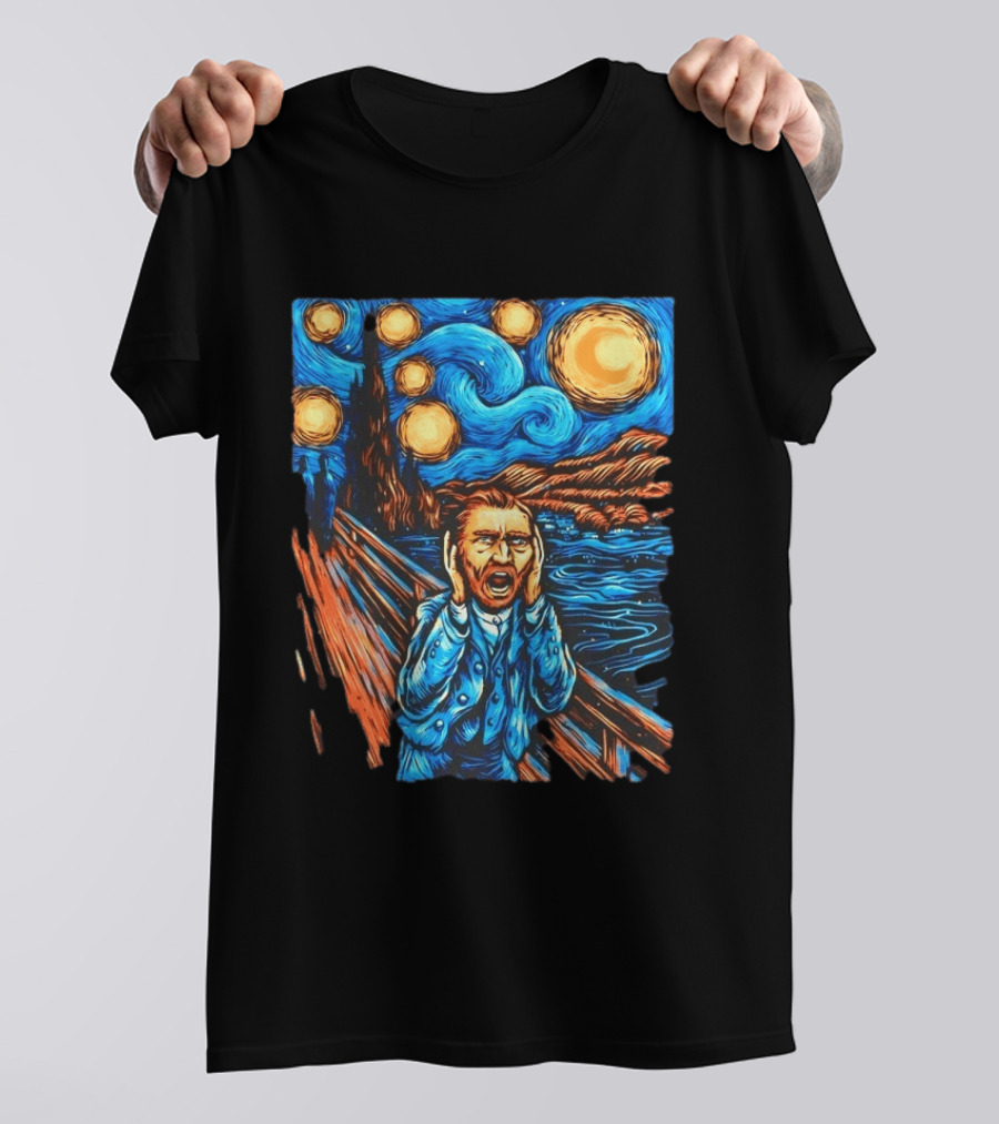 Vincent Van Gogh Starry Night Meets Edvard Munch The Scream Fusion T-Shirt