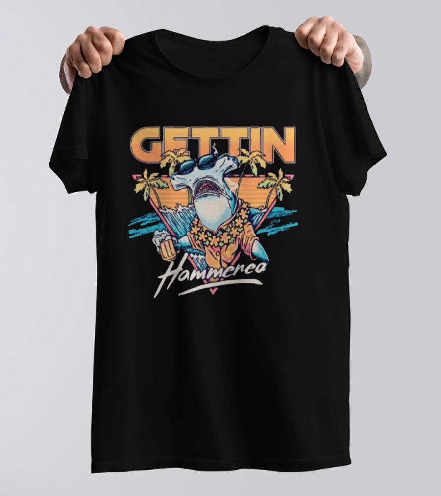 Gettin Hammered Shark Tropical Sunset Vibes T-Shirt