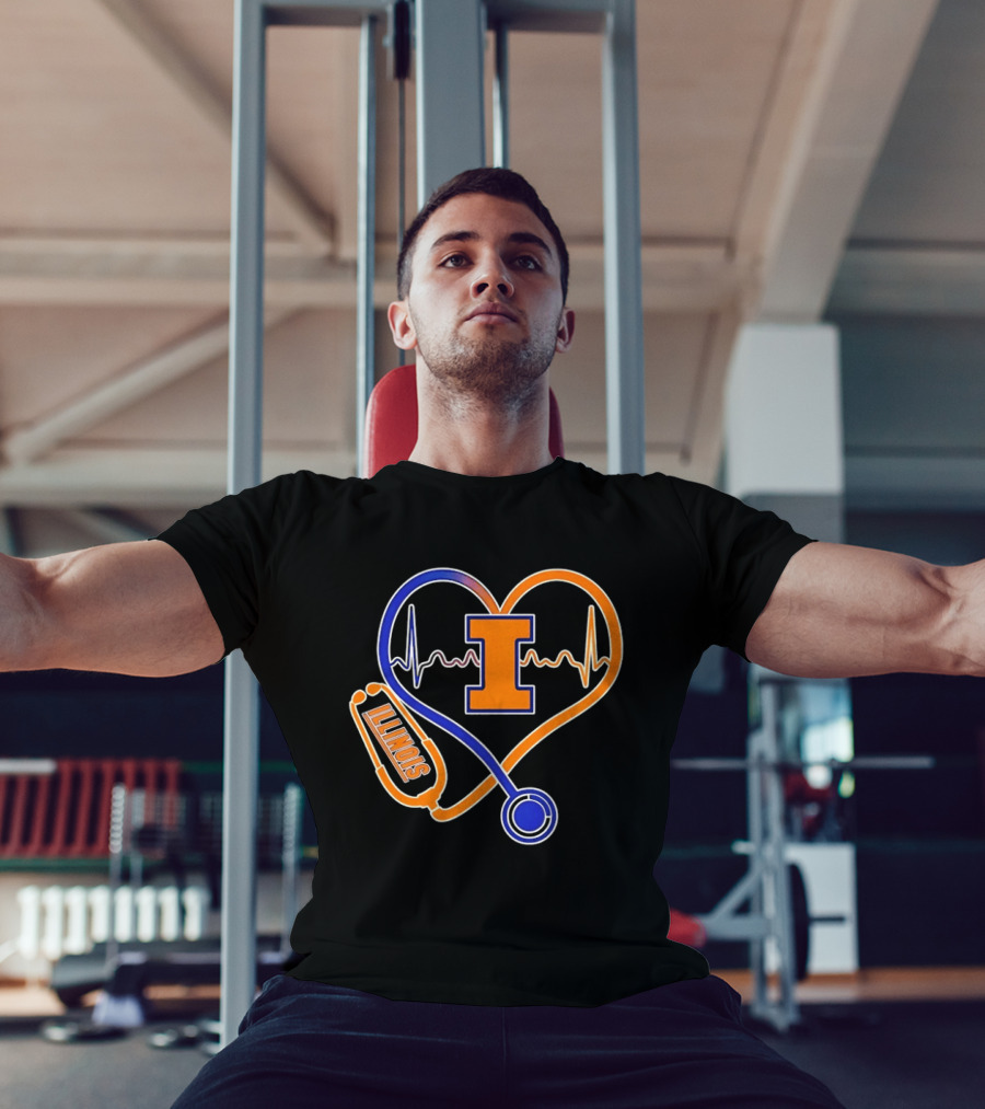 Illinois Fighting Illini Heartbeat I Nurse Stethoscope Love T-Shirt