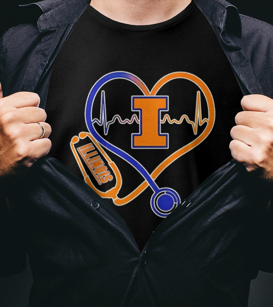 Illinois Fighting Illini Heartbeat I Nurse Stethoscope Love T-Shirt
