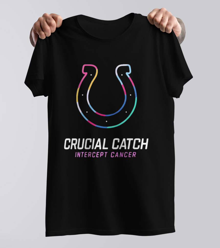 Indianapolis Colts Crucial Catch Intercept Cancer Neon Horseshoe T-Shirt