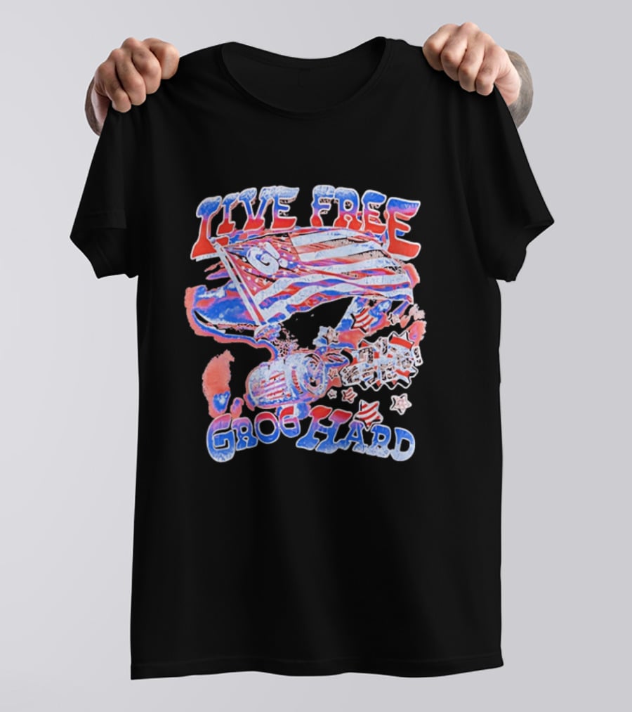 Live Free Grog Hard 2026 Grog Tour American Flag Crocodile And Beer Barrel T-Shirt
