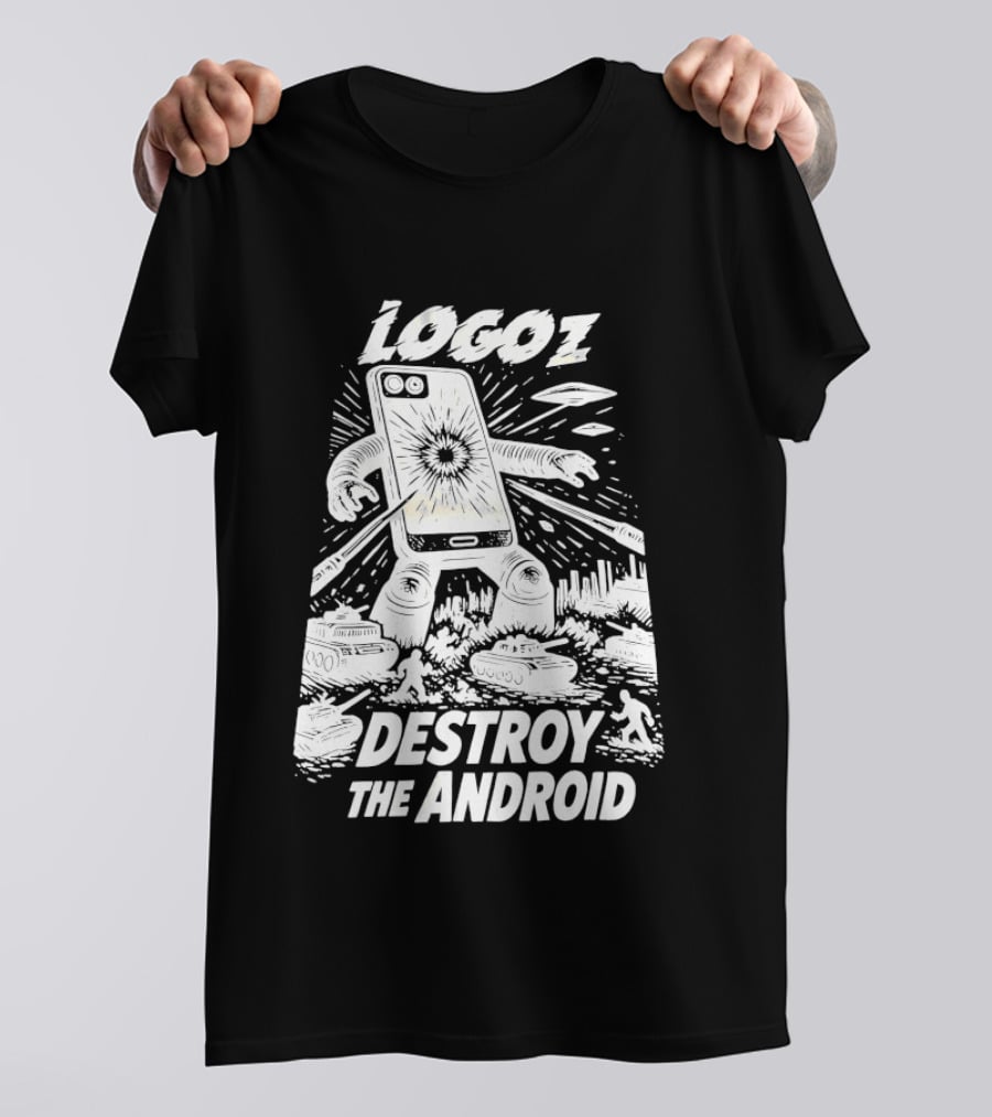 Logoz Destroy The Android Retro Style Comic T-Shirt