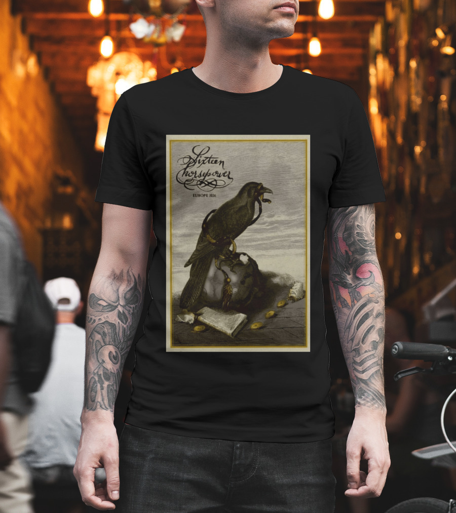 Sixteen Horsepower Europe 2026 Tour Art With Raven And Script T-Shirt