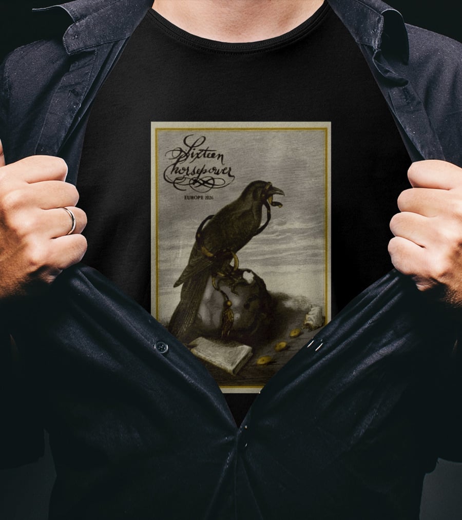 Sixteen Horsepower Europe 2026 Tour Art With Raven And Script T-Shirt