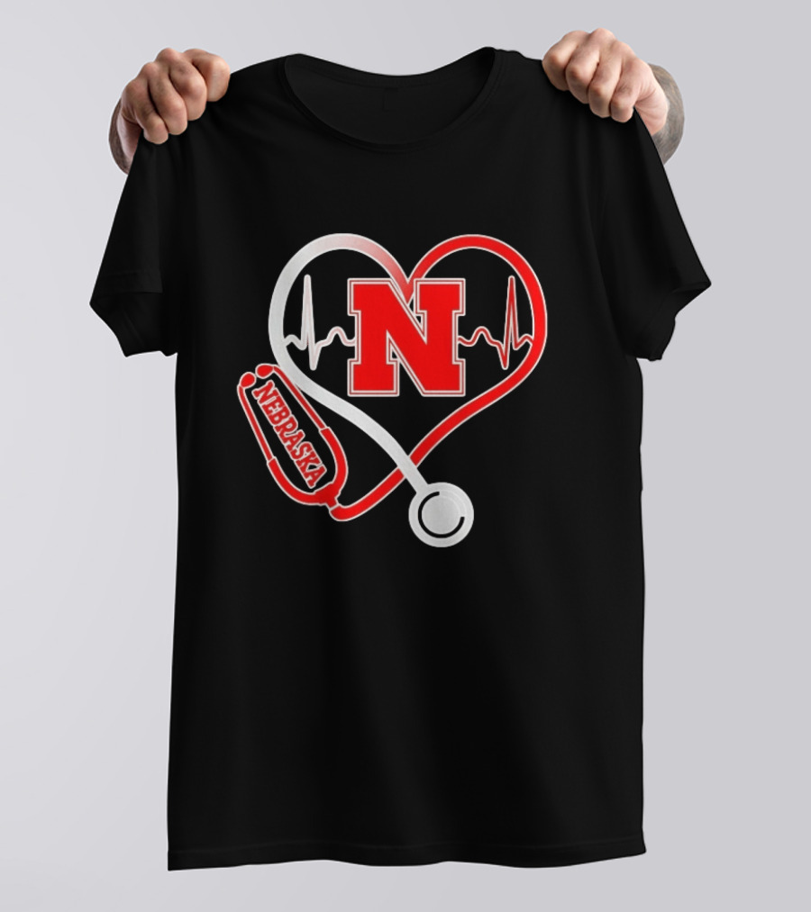 Nebraska Cornhuskers Heartbeat Stethoscope Love Nurse T-Shirt