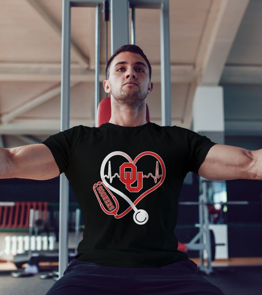 Oklahoma Sooners Heartbeat Nurse Love Stethoscope T-Shirt
