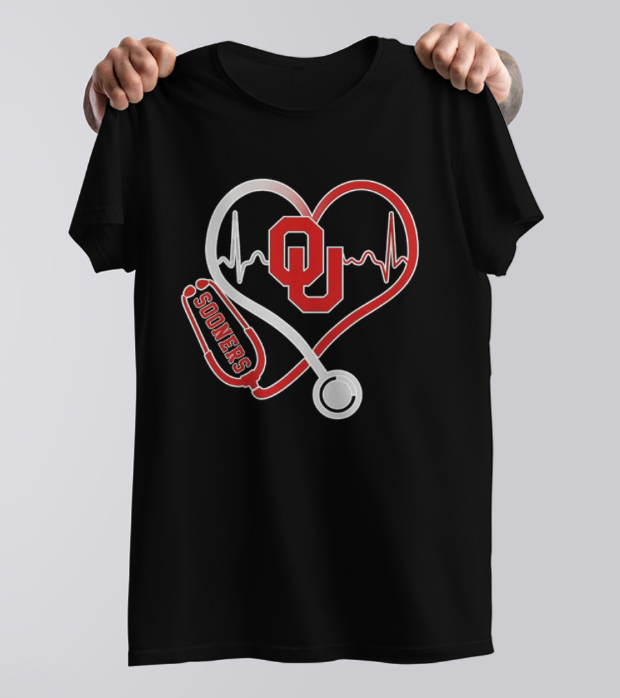 Oklahoma Sooners Heartbeat Nurse Love Stethoscope T-Shirt