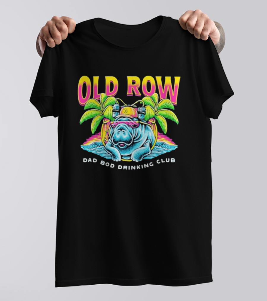 Old Row Dad Bod Drinking Club Manatee Tropical Palm Tree T-Shirt