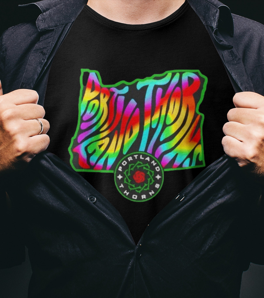 Portland Thorns Groovy Pride State Oregon Map Rainbow T-Shirt
