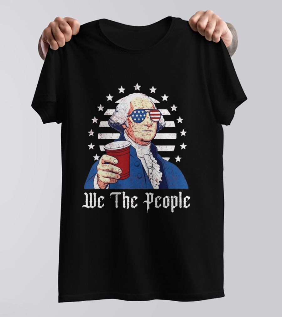 We The People George Washington Patriotic American Flag Sunglasses T-Shirt