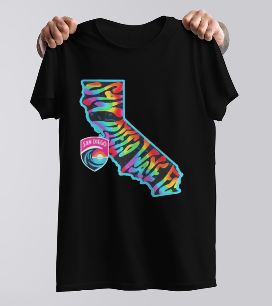 San Diego Wave FC Groovy Pride California Map T-Shirt