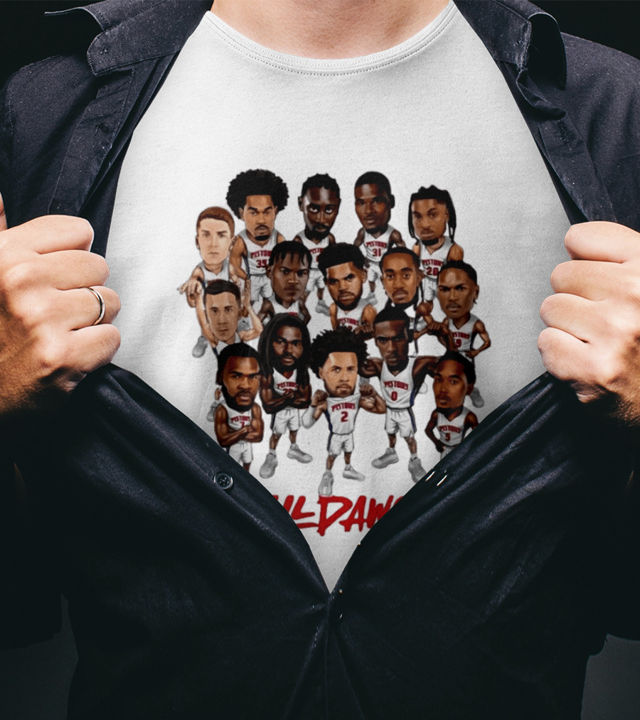 Detroit Pistons All Dawg Team Caricature Players T-Shirt